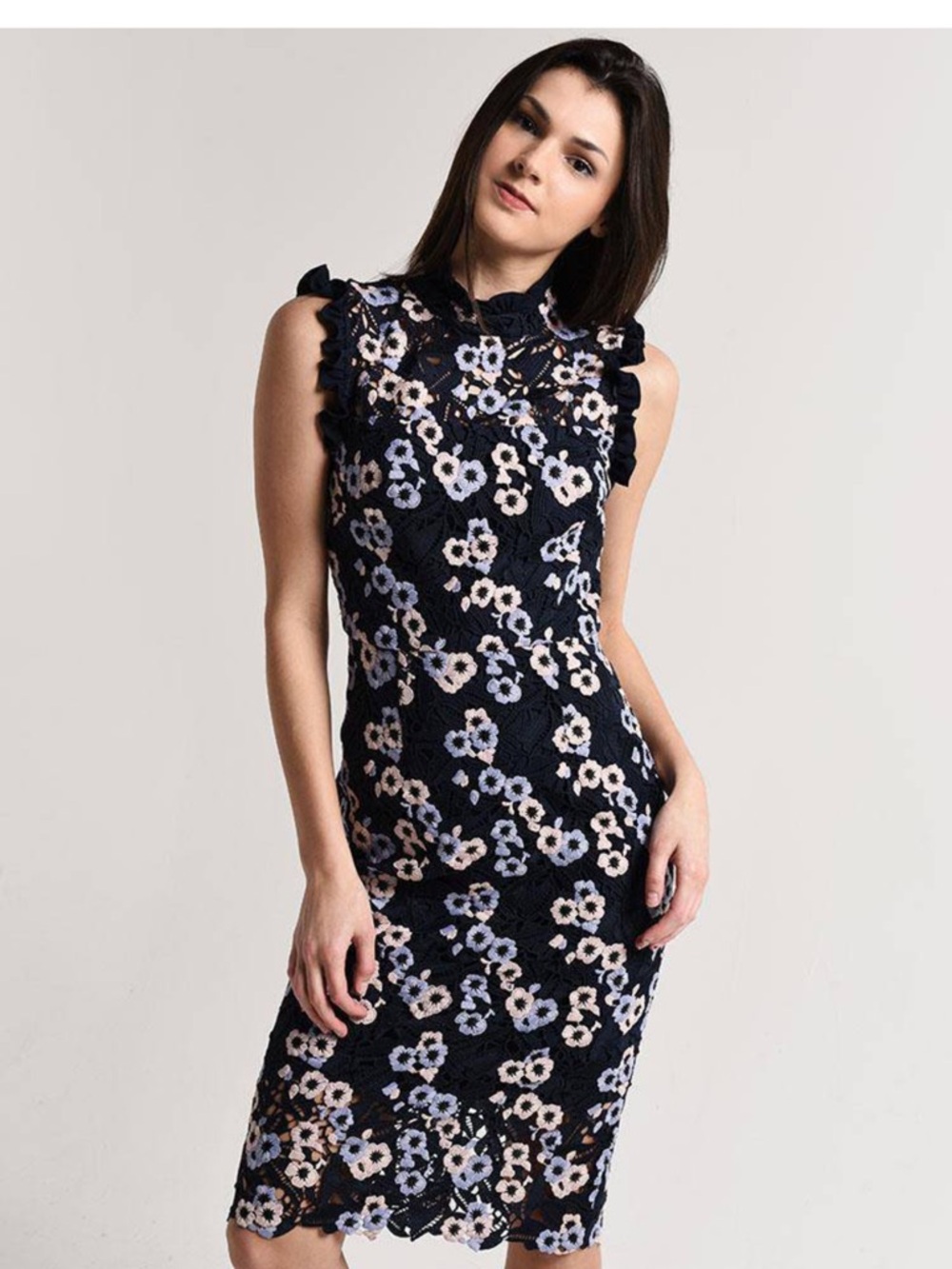 🛑SOLD🛑 Monique Lhuillier Navy Floral Midi
